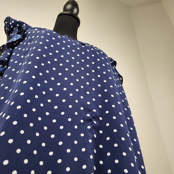 J. Crew Blue and White Flutter Sleeves Midi Length Polka Dot Dress Size S - Picture 3 of 10